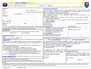 Demande de licence senior et/ou dirigeant Sierck Futsal Club 2017-2018 - document vierge à compléter